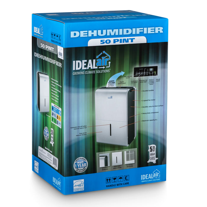 Ideal-Air Dehumidifier 50 Pint - Up to 80 Pints Per Day